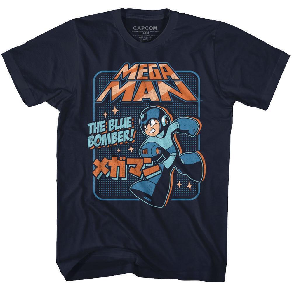 Mega Man Graphic Blu Bomber Navy Adult T Shirt